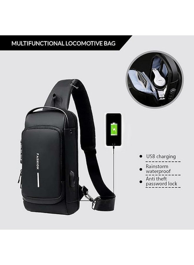 SCHUBERT Crossbody Sling Bag with 1charging cord For Men Women, Anti-Theft Fashion Chest Bag with USB Charging Port, Messenger Bags, Waterproof Casual Shoulder Bag 1PC (Fashion Bag - Black) - Image 4