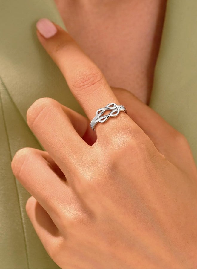 Suplight S925 Sterling Silver Square Love Knot Ring, White Gold Plated Statement Wedding Engagement Rings for Women Comfort Fit Stackable Rings Bands Size 7 - Image 2