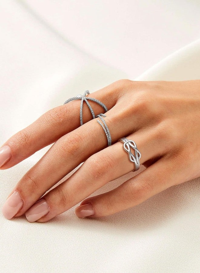 Suplight S925 Sterling Silver Square Love Knot Ring, White Gold Plated Statement Wedding Engagement Rings for Women Comfort Fit Stackable Rings Bands Size 7 - Image 5