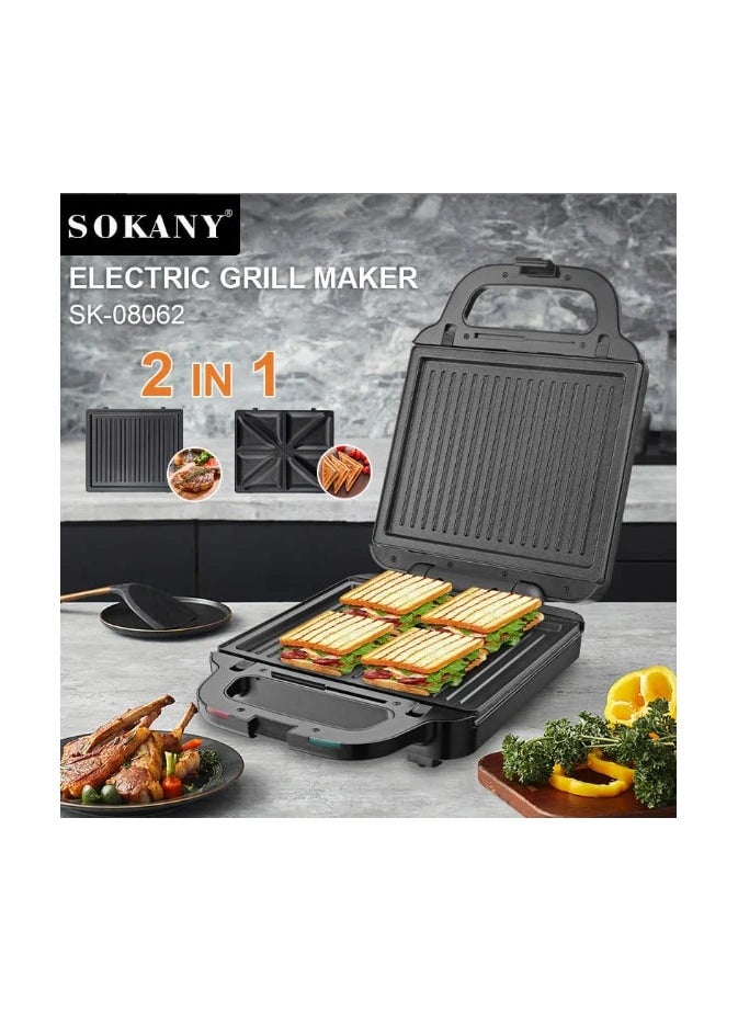 sokany sk-08062 Sokany Sandwich Maker 2-in-1, 1400W – Electric Sandwich Press with Removable Plates for Waffles, Toasts, and Grilled Sandwiches  - Image 3