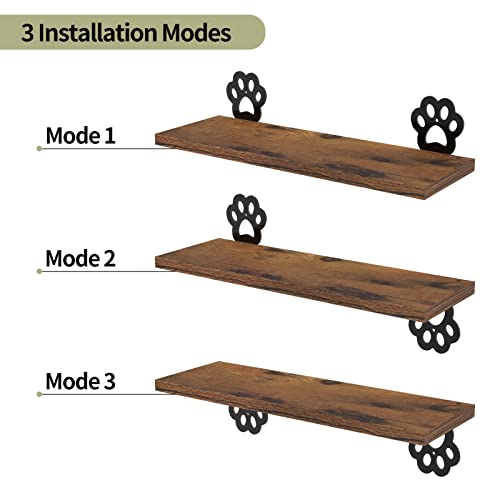 Lavezee Paw Prints Wall Decor Floating Shelves Set of 3, Cute Rustic Wooden Shelf Decorative Living Room, Bedroom, Bathroom, Log Cabin Shelving Wall Mounted - Image 3