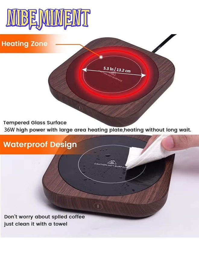 NIBEMINENT Coffee Cup Heater, Cup Warmers, Mug Warmer, Thermostatic Mug Warmer for Desk, 3 Heat Settings, Efficient Heats up Quickly, Coffee Cup Warmer for Home and Office, Wood Grain - Image 4
