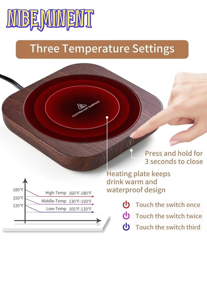NIBEMINENT Coffee Cup Heater, Cup Warmers, Mug Warmer, Thermostatic Mug Warmer for Desk, 3 Heat Settings, Efficient Heats up Quickly, Coffee Cup Warmer for Home and Office, Wood Grain - Image 5
