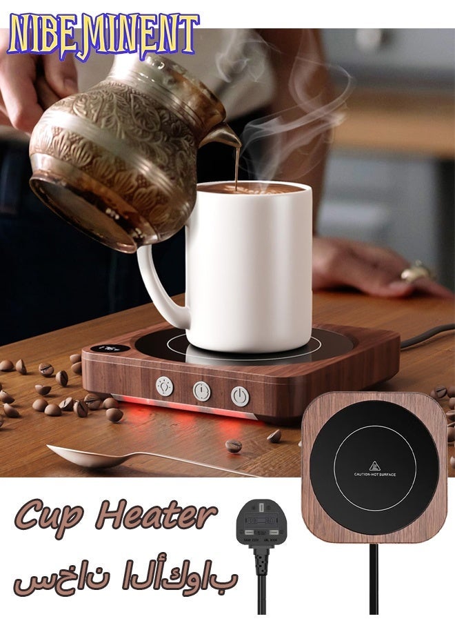 NIBEMINENT Coffee Cup Heater, Cup Warmers, Mug Warmer, Thermostatic Mug Warmer for Desk, 3 Heat Settings, Efficient Heats up Quickly, Coffee Cup Warmer for Home and Office, Wood Grain - Image 1