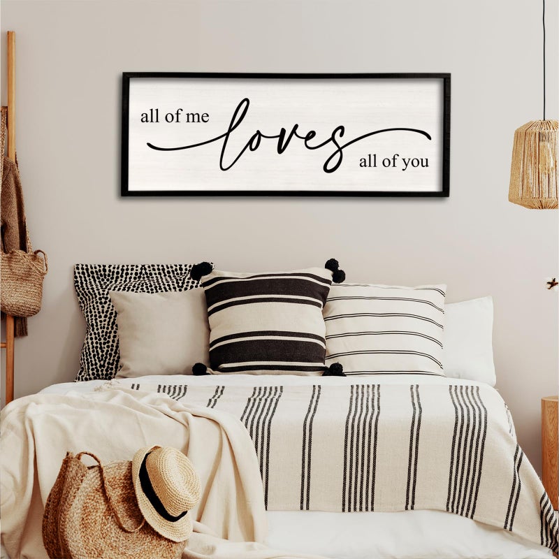 Surfapans All Of Me Loves All Of You Wall Decor 40''×15'' Large Vintage Framed Wooden Plaque Modern Master Bedroom Above Bed sign Farmhouse Plaque Art Home Love Quotes Wall Decor (Black) - Image 1