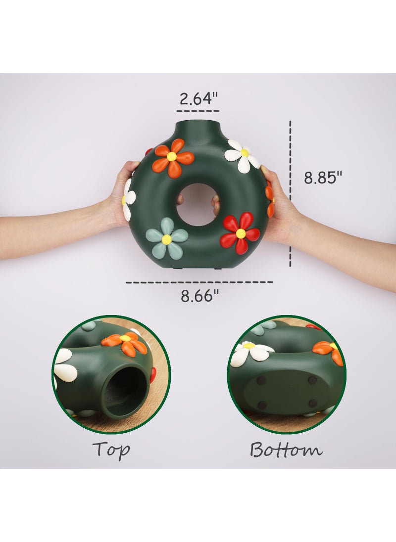GUGUGO GUGUGO Colorful Cute Donut Vase for Flowers  Modern Boho Circle Flower Vase for Living Room Decor  Unique Decorative Hollow Round Flowers Vases  Eclectic Aesthetic Gardening Gifts Pink  - Image 3