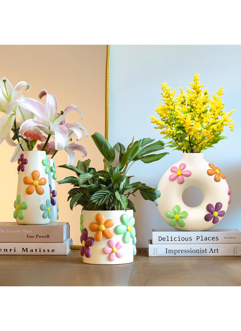 GUGUGO GUGUGO Colorful Cute Donut Vase for Flowers  Modern Boho Circle Flower Vase for Living Room Decor  Unique Decorative Hollow Round Flowers Vases  Eclectic Aesthetic Gardening Gifts Pink  - Image 5