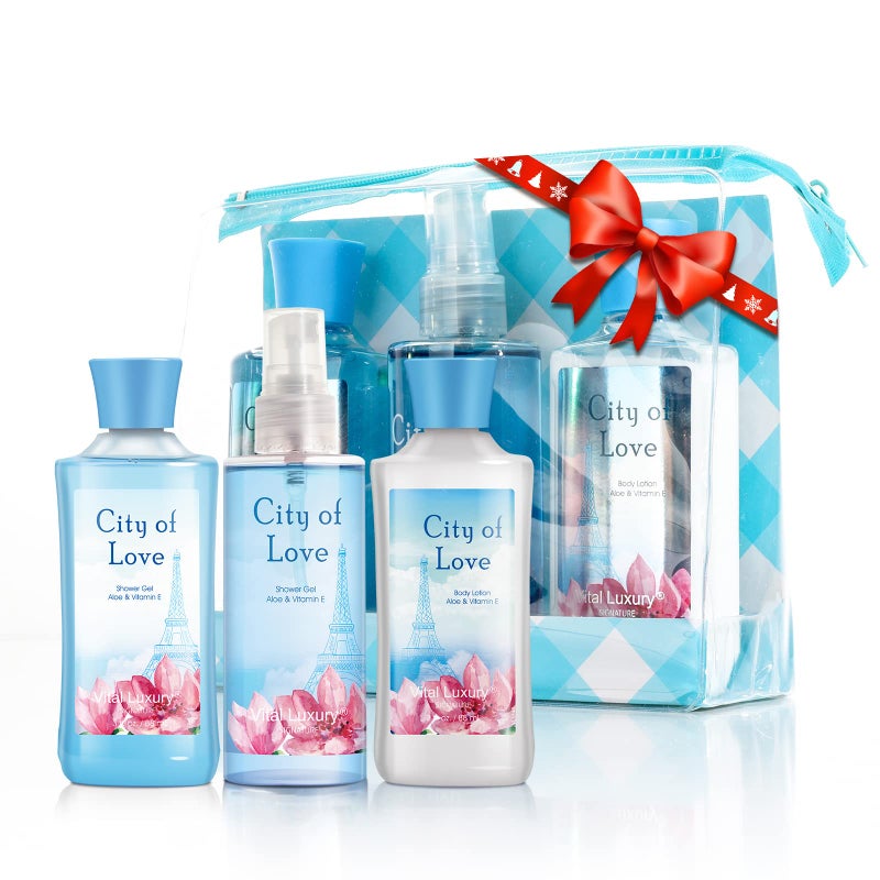 Vital Luxury Bath  Body Care Travel Set  Home Spa Set with Body Lotion Shower Gel and Fragrance Mist Personal Body Care Travel Set City of Love