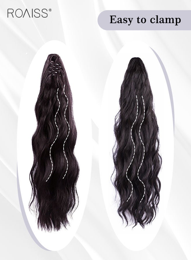 رويس وصلات شعر ذيل فرس طويلة ومموجة، شعر ذيل حصان مستعار طبيعي بمشبك مخلب صغير، وصلة إطالة شعر، قطعة شعر صناعية للنساء والفتيات، تسريحة شعر ناعمة للاستخدام اليومي، 50 سم - أسود بني - Image 5