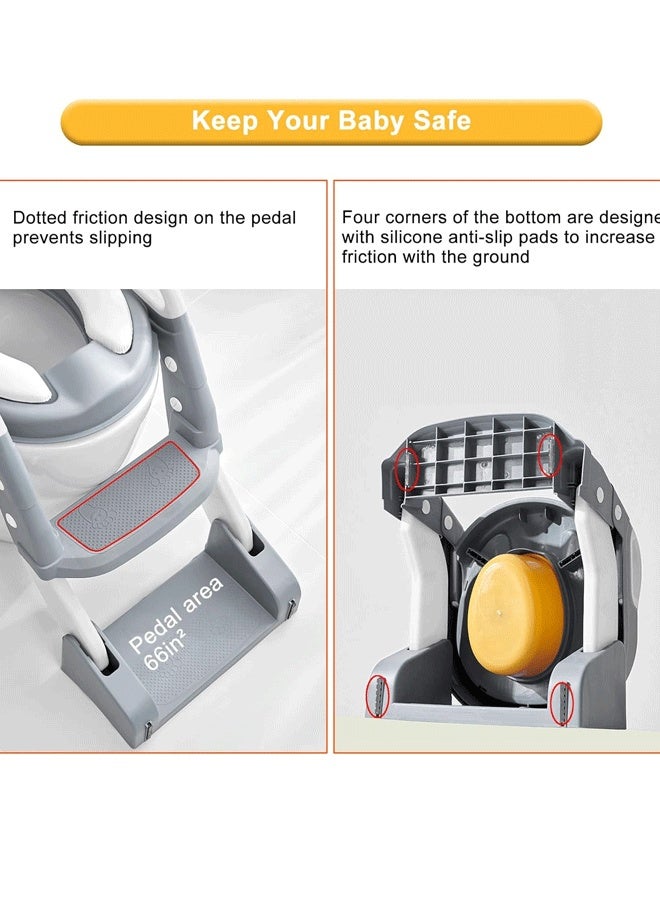 Berma Baby مرحاض تدريب على استخدام المرحاض - مقعد ناعم من البولي يوريثان، تصميم متعدد الوظائف 3 في 1 يتميز بأنه مرحاض ومقعد مرحاض ومرحاض مع سلم آمن مضاد للانزلاق - مناسب للبنات والأولاد - Image 3