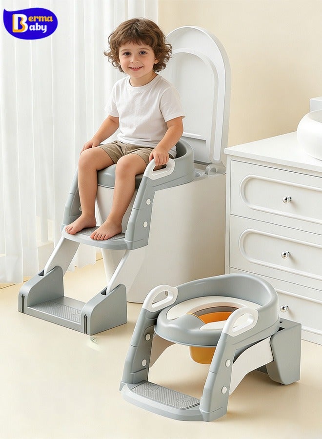 Berma Baby مرحاض تدريب على استخدام المرحاض - مقعد ناعم من البولي يوريثان، تصميم متعدد الوظائف 3 في 1 يتميز بأنه مرحاض ومقعد مرحاض ومرحاض مع سلم آمن مضاد للانزلاق - مناسب للبنات والأولاد - Image 1