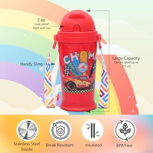 Jaypee Zippy Inner Stainless Steel 275 ml Red Disney Character Printed PU Insulated Water Bottle for Kids|Rustproof & Leakproof Bottle|Ideal for School & Travel - Image 4