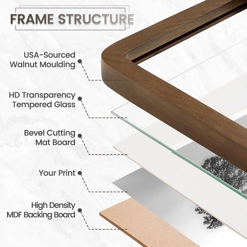 FLYJOE 12x16 Picture Frame, Natural Solid Walnut Wood Photo Frame with HD Tempered Glass, Handcrafted Wooden Frame 12 x 16 Matted to 8.5x11, Gallery Wall Frames for Art, Wall or Tabletop Display - Image 4