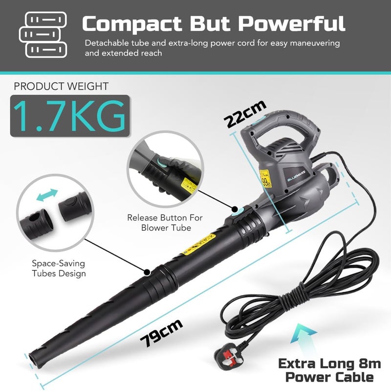 BLUEMARS Leaf Blower Set by - Powerful 3000W, 8m Corded Garden Blower with Garden Leaf Grabbers & Heavy Duty Garden Waste Bags with Handles (262L) - Image 5