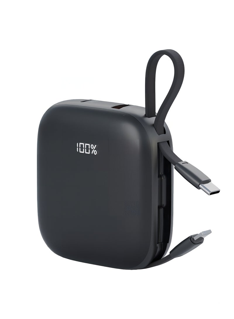 سمارت لينك باور بانك محمول بسعة 10000 مللي أمبير، شحن سريع 22.5 واط، مزود بكيبل لايتنينج و Type-C مدمجين وشاشة ليد لمعرفة مستوى الشحن - أسود - Image 1