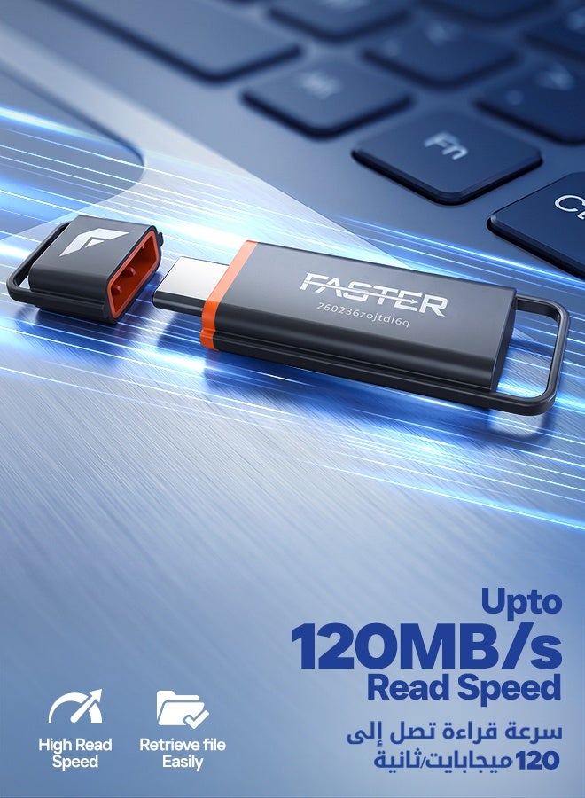 Faster USB Type-C Flash Drive 512GB, USB 3.2 Gen 1 Memory Stick, Up to 120MB/s Read Speed, Aluminium Metal Thumb Drive with Cap, Portable Storage for Laptops, Tablets & OTG Devices - Image 4