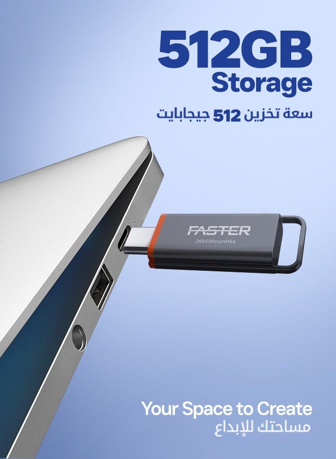 Faster USB Type-C Flash Drive 512GB, USB 3.2 Gen 1 Memory Stick, Up to 120MB/s Read Speed, Aluminium Metal Thumb Drive with Cap, Portable Storage for Laptops, Tablets & OTG Devices - Image 3