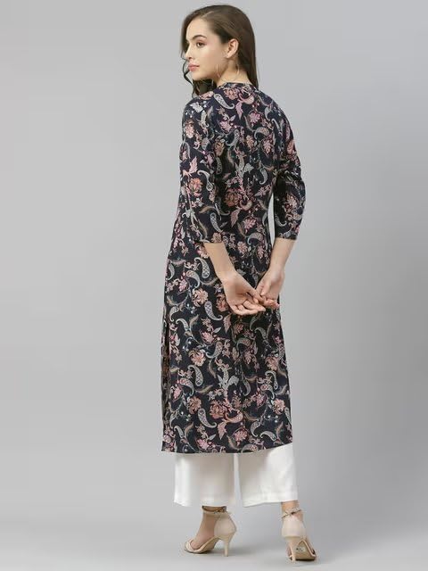 PATLANI Women's Crepe Full Stitched Kurti. Dark Blue - Image 2