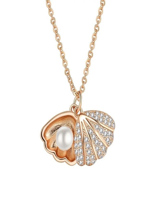 MEENAZ Rose Gold pendant necklace for women Girls Ladies girlfriend Wife Moti Shell Pearl Necklace for woman stylish locket diamond ad cz Pendants chains western Valentine Gift Anti tarnish jewelry - Image 1