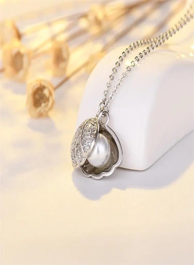 MEENAZ Rose Gold pendant necklace for women Girls Ladies girlfriend Wife Moti Shell Pearl Necklace for woman stylish locket diamond ad cz Pendants chains western Valentine Gift Anti tarnish jewelry - Image 5