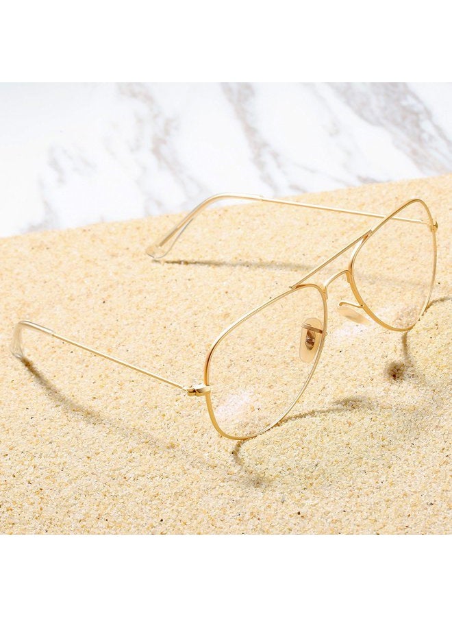 COASION Classic Non prescription Aviator Glasses Clear Lens Metal Frame Eyewear for Men Women (58mm, Gold) - Image 3