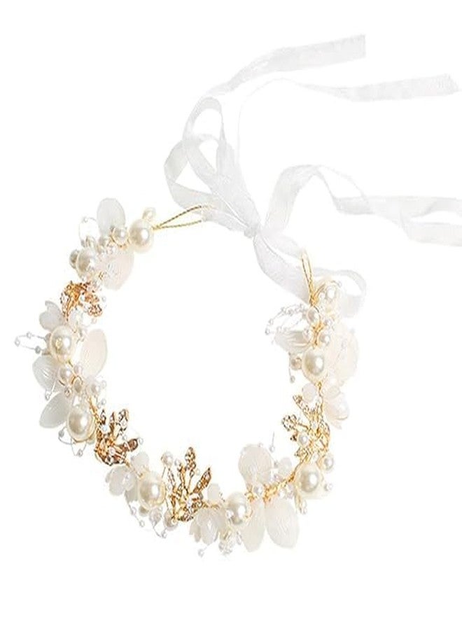 Veemok Flower Crown for Girls & Women | Pearl Tiara for Kids 6+ Years & Bridal Wear | Gold Princess Crown for Party Dress Up, Weddings, Birthdays & Special Occasions | Elegant Hair Accessories - Image 1