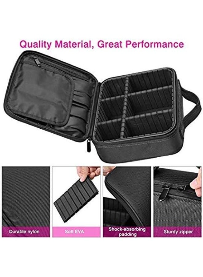 حقيبة تخزين مستحضرات التجميل، حقيبة مستحضرات تجميل احترافية محمولة، حقيبة تخزين فرش أدوات الزينة مع فواصل قابلة للتعديل - Image 5