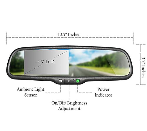 Master Tailgaters 10.5" OEM Rear View Mirror with 4.3" LCD Screen + Bluetooth Enabled | Rearview Universal Fit Mount | Auto Adjusting Brightness LCD | Anti Glare | Full Original Mirror Replacement - Image 2