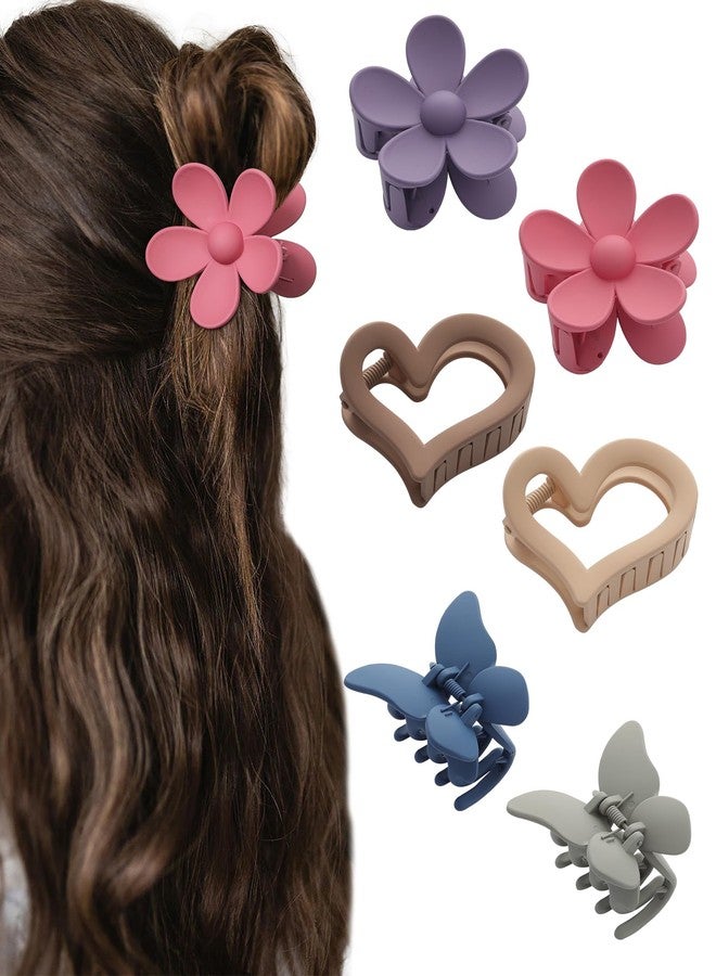 HAIMEIKANG 6 PCS Hair Claw Clips - Matte Flower, Heart, Butterfly Hair Claw Clips for Women Girls - Non-Slip and Strong Hold for Thin/Medium/Thick Hair - Image 1