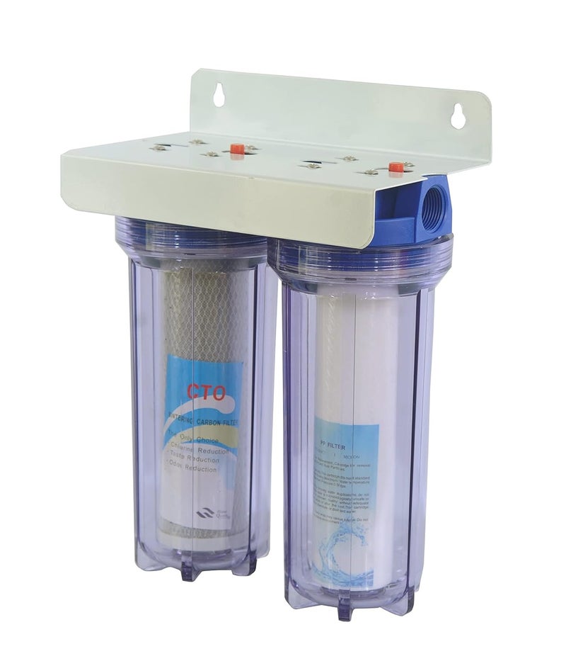 RiverSoft 2-Stage Pre-Filter System with Inbuilt Mounting Clamp | PP Spun Cartridge and CTO Cartridge | Inline/Under-Sink Filter (Transparent Housing, 1-Inch Inlet/Outlet, PP) - Image 3