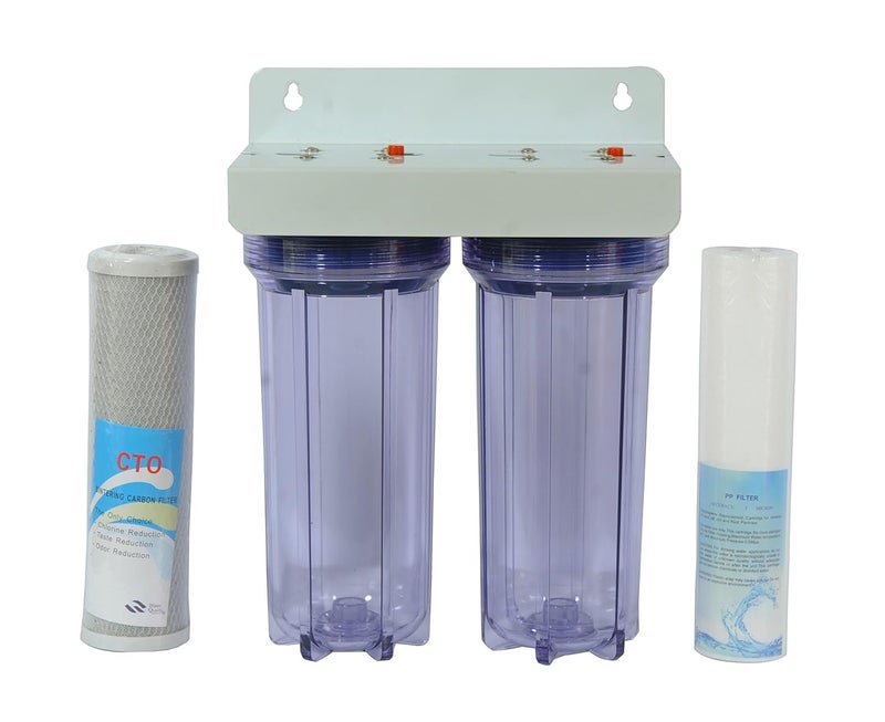 RiverSoft 2-Stage Pre-Filter System with Inbuilt Mounting Clamp | PP Spun Cartridge and CTO Cartridge | Inline/Under-Sink Filter (Transparent Housing, 1-Inch Inlet/Outlet, PP) - Image 4