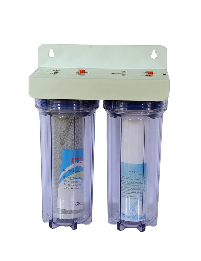 RiverSoft 2-Stage Pre-Filter System with Inbuilt Mounting Clamp | PP Spun Cartridge and CTO Cartridge | Inline/Under-Sink Filter (Transparent Housing, 1-Inch Inlet/Outlet, PP) - Image 2