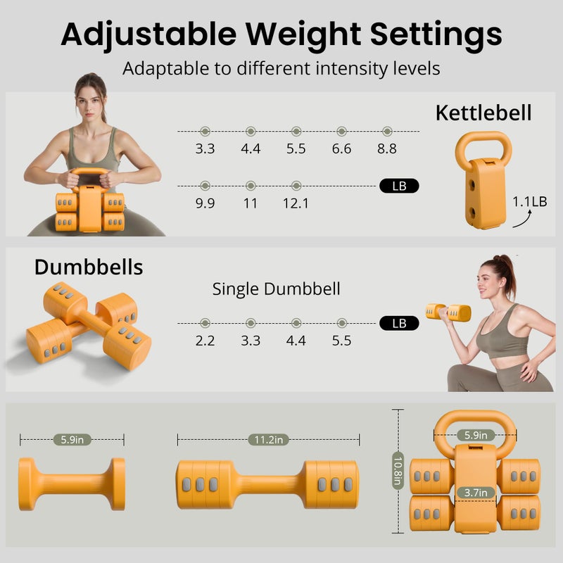 RYGEO 2-in-1 Adjustable Dumbbell Set for Women - 4 Levels (2.2lbs to 12.1lbs) - Home Gym Weights for Women at Home - Fitness Dumbbells - Image 4