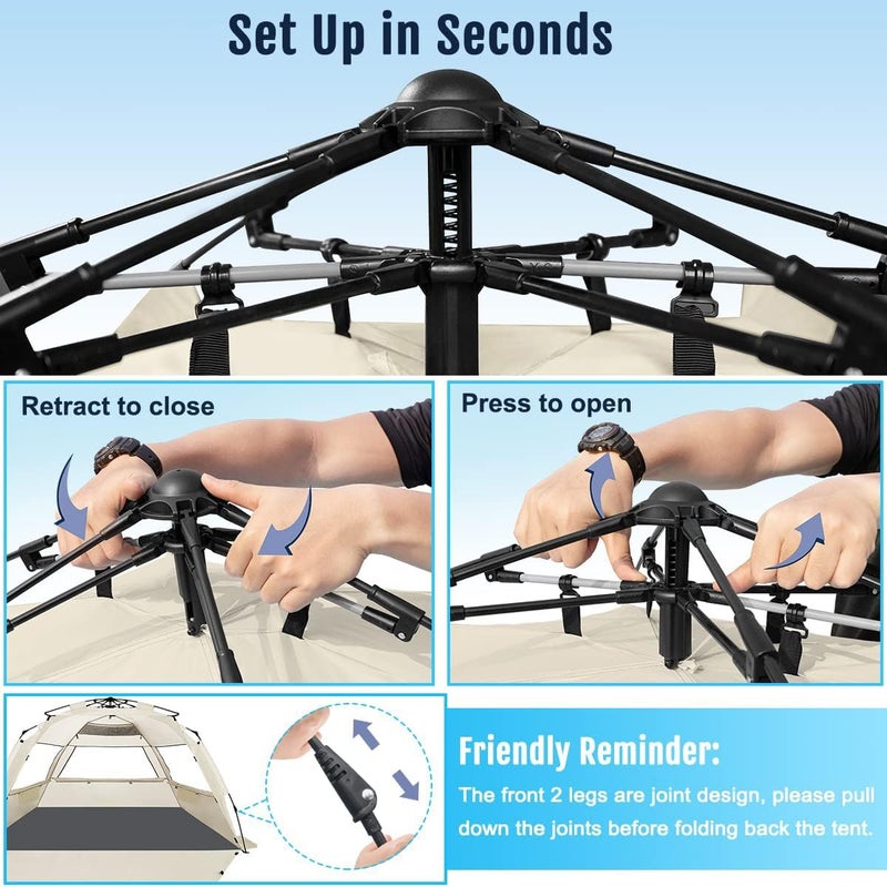WhiteFang Deluxe XL Pop Up Beach Tent Sun Shade Shelter for 3-4 Person, UV Protection, Extendable Floor with 3 Ventilating Windows Plus Carrying Bag, Stakes, and Guy Lines (Baby's Breath) - Image 2