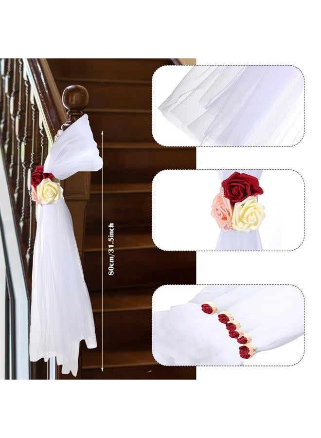 Threlaco 24 Pcs Wedding Aisle Decorations for Ceremony 31.5 Inch Wedding Pew Bows Tulle with Faux Flowers for Wedding Church Chair Bench Pew Aisle Decor - Image 2