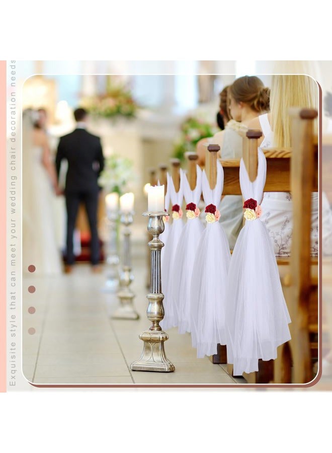 Threlaco 24 Pcs Wedding Aisle Decorations for Ceremony 31.5 Inch Wedding Pew Bows Tulle with Faux Flowers for Wedding Church Chair Bench Pew Aisle Decor - Image 3