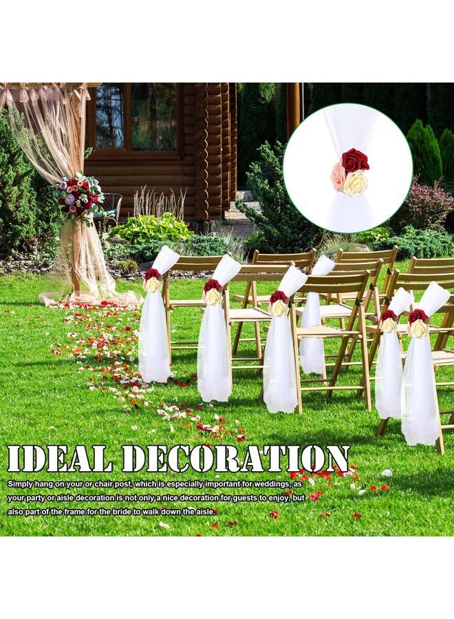 Threlaco 24 Pcs Wedding Aisle Decorations for Ceremony 31.5 Inch Wedding Pew Bows Tulle with Faux Flowers for Wedding Church Chair Bench Pew Aisle Decor - Image 5