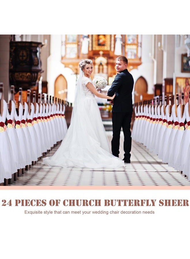 Threlaco 24 Pcs Wedding Aisle Decorations for Ceremony 31.5 Inch Wedding Pew Bows Tulle with Faux Flowers for Wedding Church Chair Bench Pew Aisle Decor - Image 4
