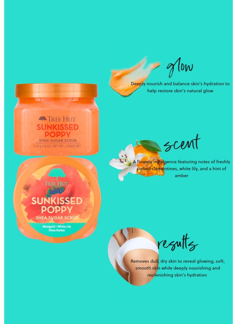 تري هت مقشر سكر الشيا بخشخاش الشمس، 18 أونصة (510 جم) | مقشر للجسم بزبدة الشيا والزيوت المغذية والتركيبة الغنية بالفيتامينات | بشرة ناعمة وناعمة ومتوهجة | رائحة زهور فاكهية طازجة - Image 4