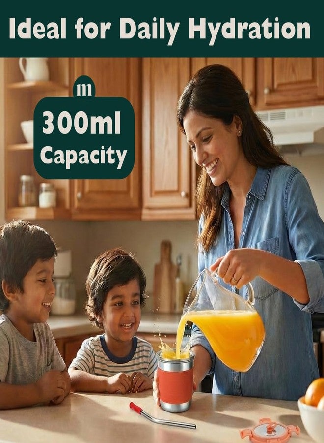 مارو كوب مارو ستيل للأطفال/الرضع/الصغار، سعة 300 مل، قطعتان، مصنوع من الفولاذ المقاوم للصدأ، مزود بأغطية وماصة، ومقبض سيليكون مانع للانزلاق لمنع الانسكاب، سهل الحمل والاستخدام - للماء والحليب والعصائر وغيرها - Image 2