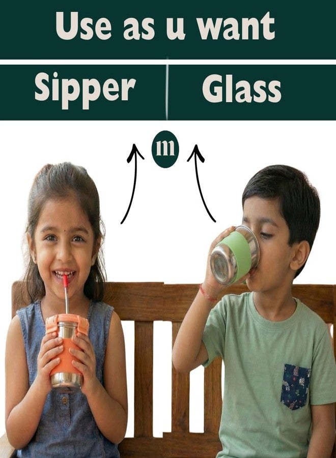 مارو كوب مارو ستيل للأطفال/الرضع/الصغار، سعة 300 مل، قطعتان، مصنوع من الفولاذ المقاوم للصدأ، مزود بأغطية وماصة، ومقبض سيليكون مانع للانزلاق لمنع الانسكاب، سهل الحمل والاستخدام - للماء والحليب والعصائر وغيرها - Image 3