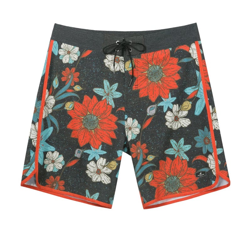 SURF CUZ Men's Board Short Beach Short 4-Way Stretch Swim Short(Dark Grey - Sun Flower,34) - Image 1