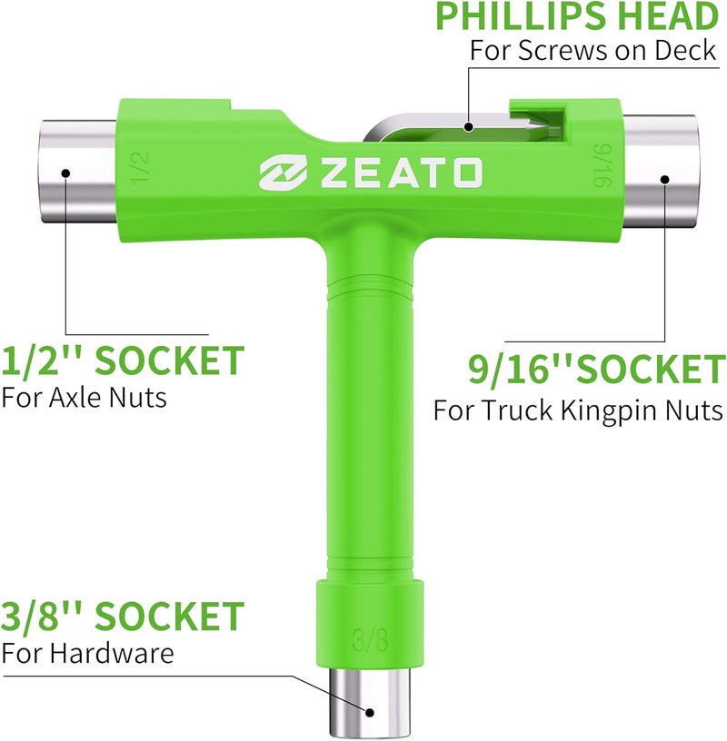 Zeato All-in-One Skate Tools Multi-Function Portable Skateboard T Tool Accessory with T-Type Allen Key and L-Type Phillips Head Wrench Screwdriver - Image 2