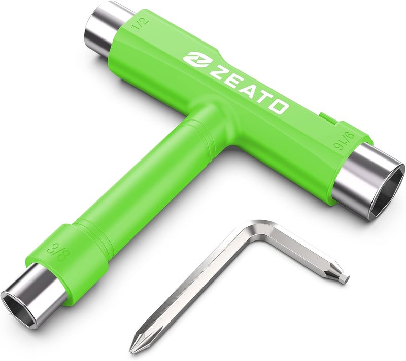 Zeato All-in-One Skate Tools Multi-Function Portable Skateboard T Tool Accessory with T-Type Allen Key and L-Type Phillips Head Wrench Screwdriver - Image 1