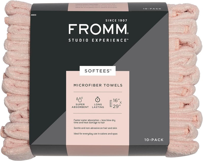 Fromm Softees Microfiber Salon Hair Towels - Fast Drying, Extra Durable, and Absorbent - 10 Pack in Pink - Image 1