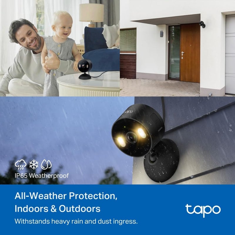 Tapo 1080p Indoor/Outdoor Security Camera - Free Person/Motion/Baby Cry Detection, Color Night Vision, IP65 Weatherproof, SD/Cloud Storage, Works w/Alexa & Google Home HybridCam, Black - Image 2