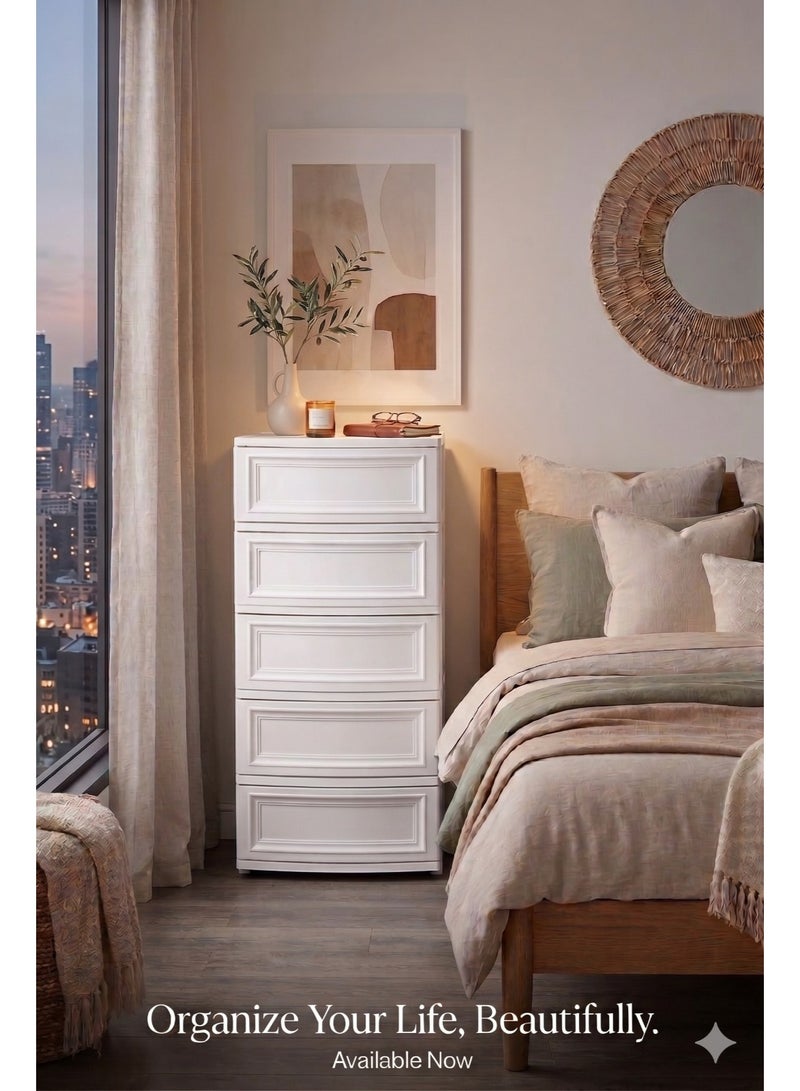 Concept home 5 Layer Large Capacity Plastic Stackable Wide Drawer Storage Cabinet, Plastic Home Storage Box, Plastic Toys Storage Rack, Bedside Table, Floor Storage Organizer with 5 Drawer - Image 3