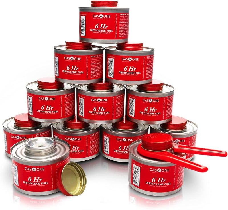 GasOne Gas One 12 Pack 6 Hour Chafing Fuel - Food Warmer for Chafing Dish Buffet Set - Reusable Liquid Safe Fuel With Wick & Lid Opener - Image 1