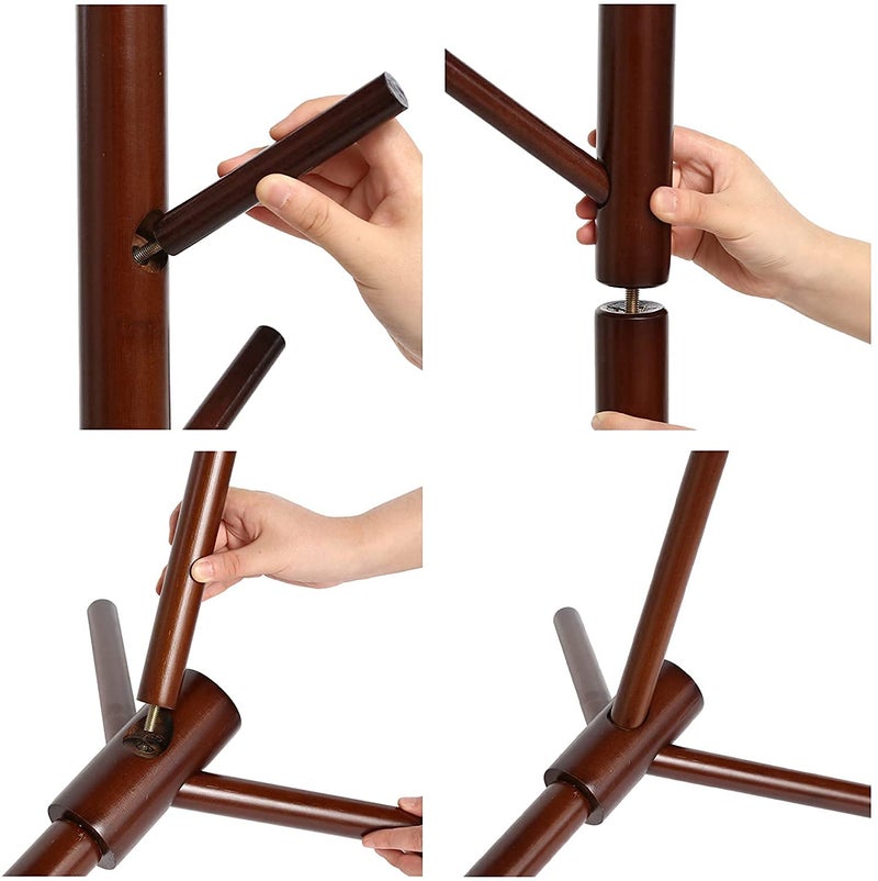 Evolluxi Evolluxi Wood Coat Rack Stand Hat Hanger Tree Holder Clothes Organizer with Tripod Base for Hallway Entryway Room Home Office for Jackets Hats Bags Umbrella 8 Hooks Walnut - Image 3