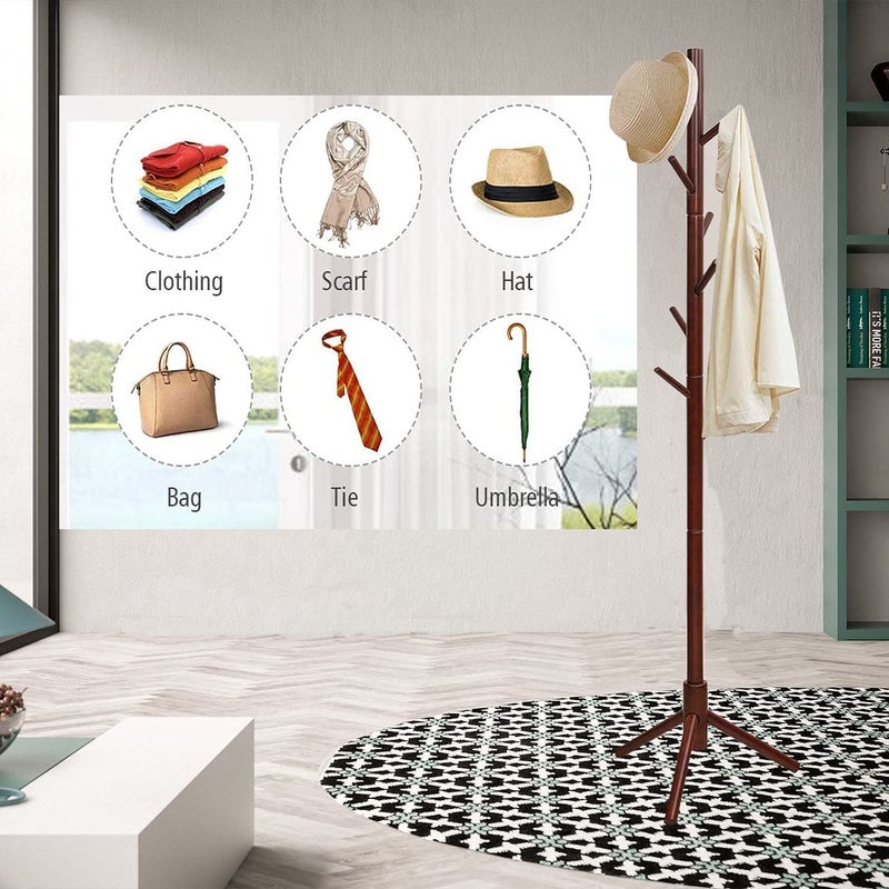 Evolluxi Evolluxi Wood Coat Rack Stand Hat Hanger Tree Holder Clothes Organizer with Tripod Base for Hallway Entryway Room Home Office for Jackets Hats Bags Umbrella 8 Hooks Walnut - Image 2